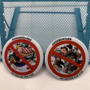 Vintage 80s Rushbusters Christmas Shopping Yule Gifts Large Pinback Button Pin 2